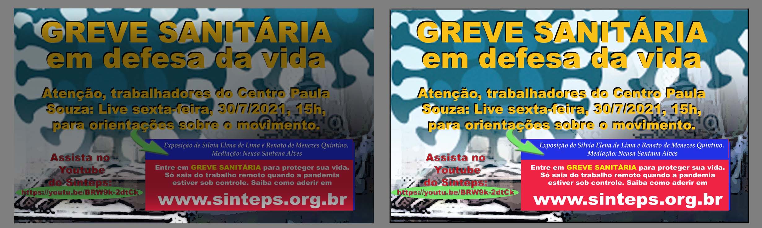 GREVE SANITÁRIA EM DEFESA DA VIDA: Live nesta sexta-feira, 30/7, 15h, para orientações sobre o movimento