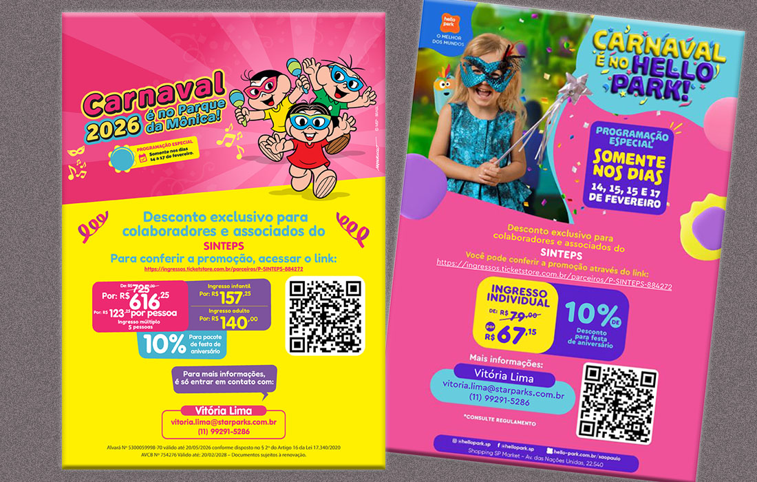 Sinteps firma convênio com a Star Parks. Parque da Mônica e Hello Park têm descontos especiais para você usufruir com a família