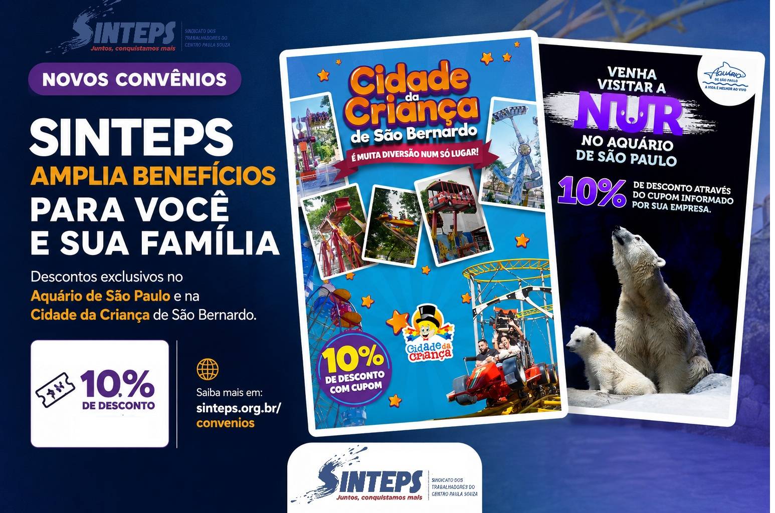 Associados do SINTEPS passam a ter desconto no Aquário de São Paulo e na Cidade da Criança Associados do SINTEPS passam a ter desconto no Aquário de São Paulo e na Cidade da Criança